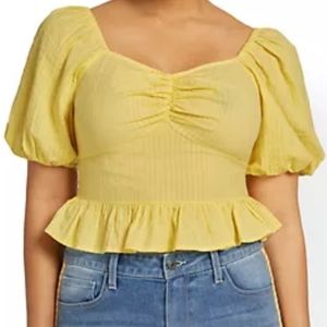 New York & Co Smocked Puff- Sleeve Peplum Top